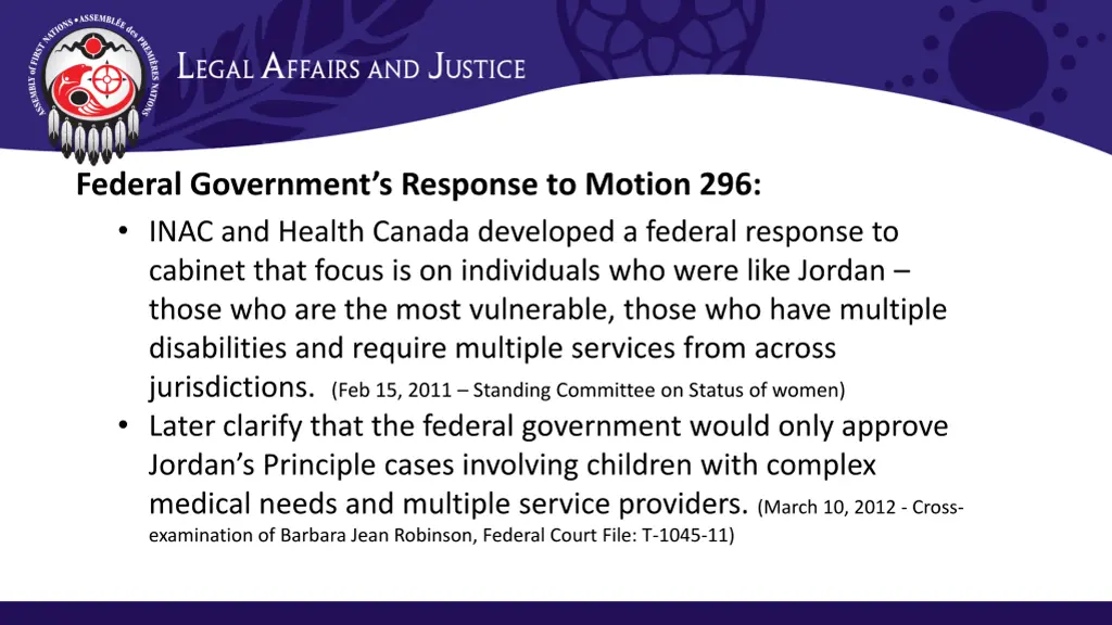 federal government s response to motion 296 inac