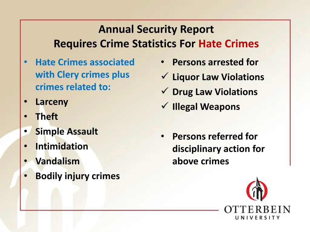 annual security report requires crime statistics