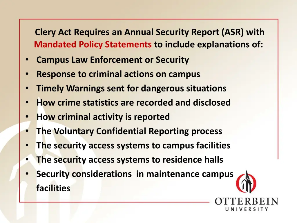clery act requires an annual security report