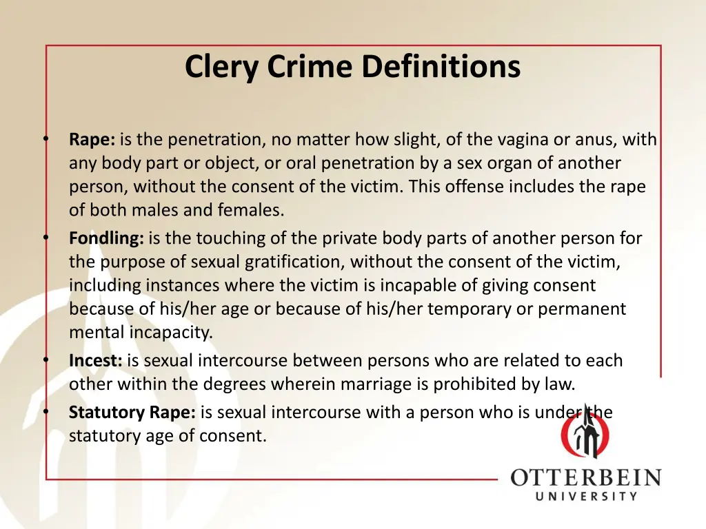 clery crime definitions 1