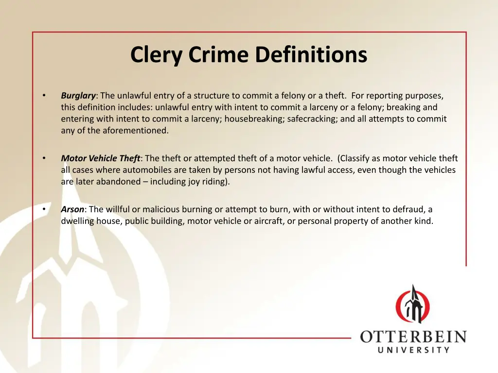 clery crime definitions 2