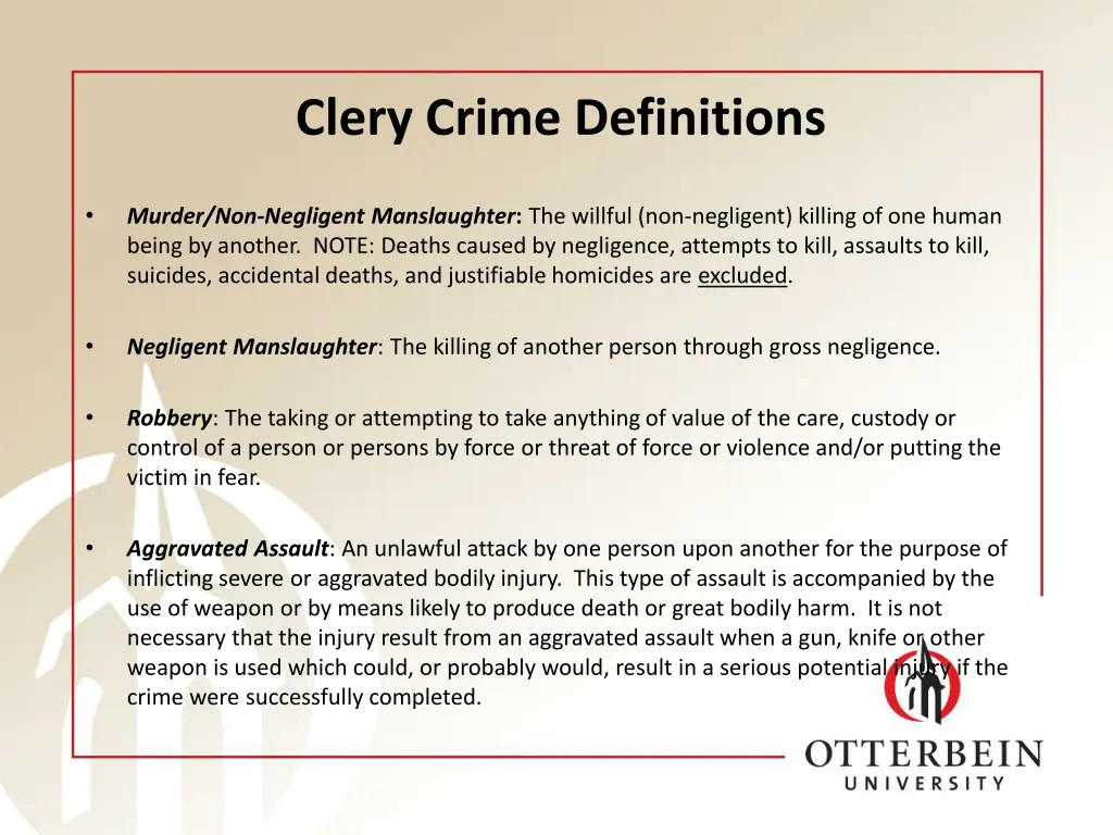 clery crime definitions