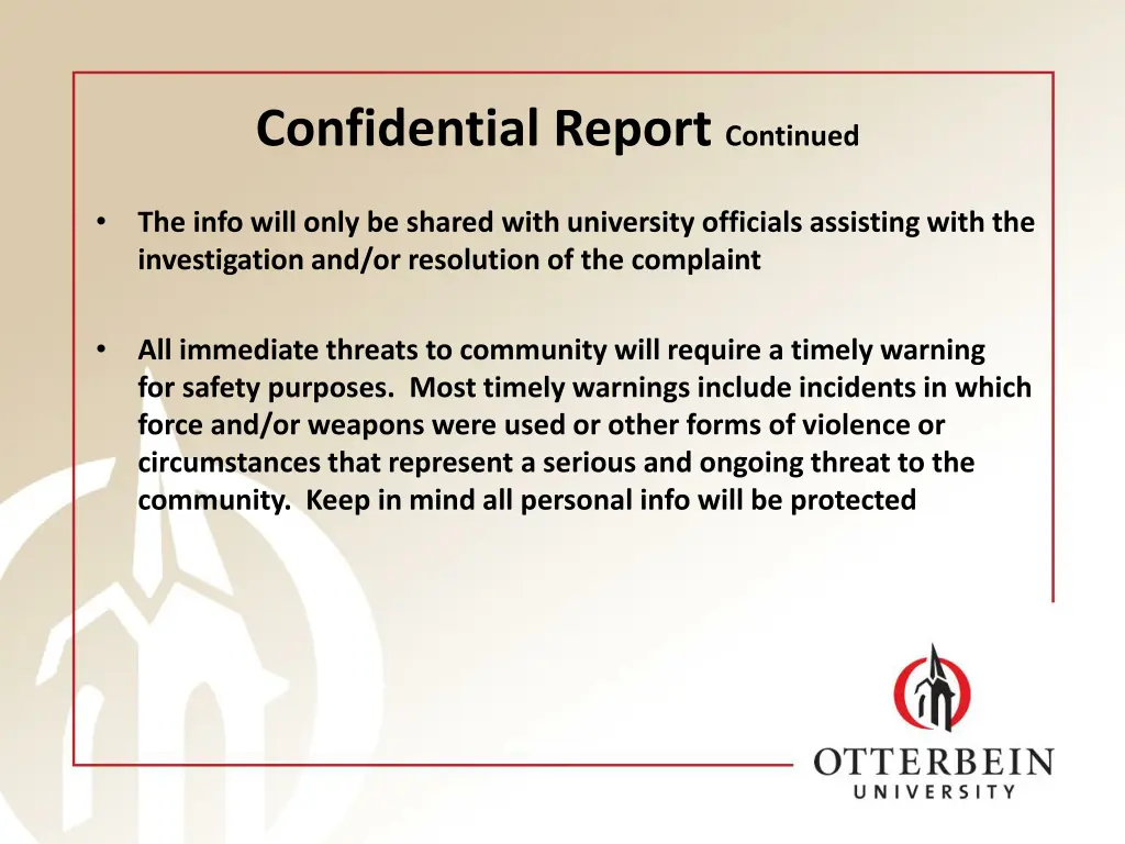 confidential report continued