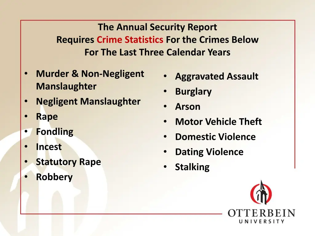 the annual security report requires crime