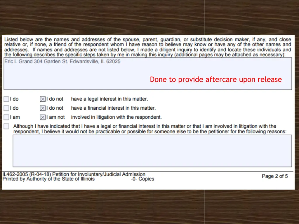 done to provide aftercare upon release done