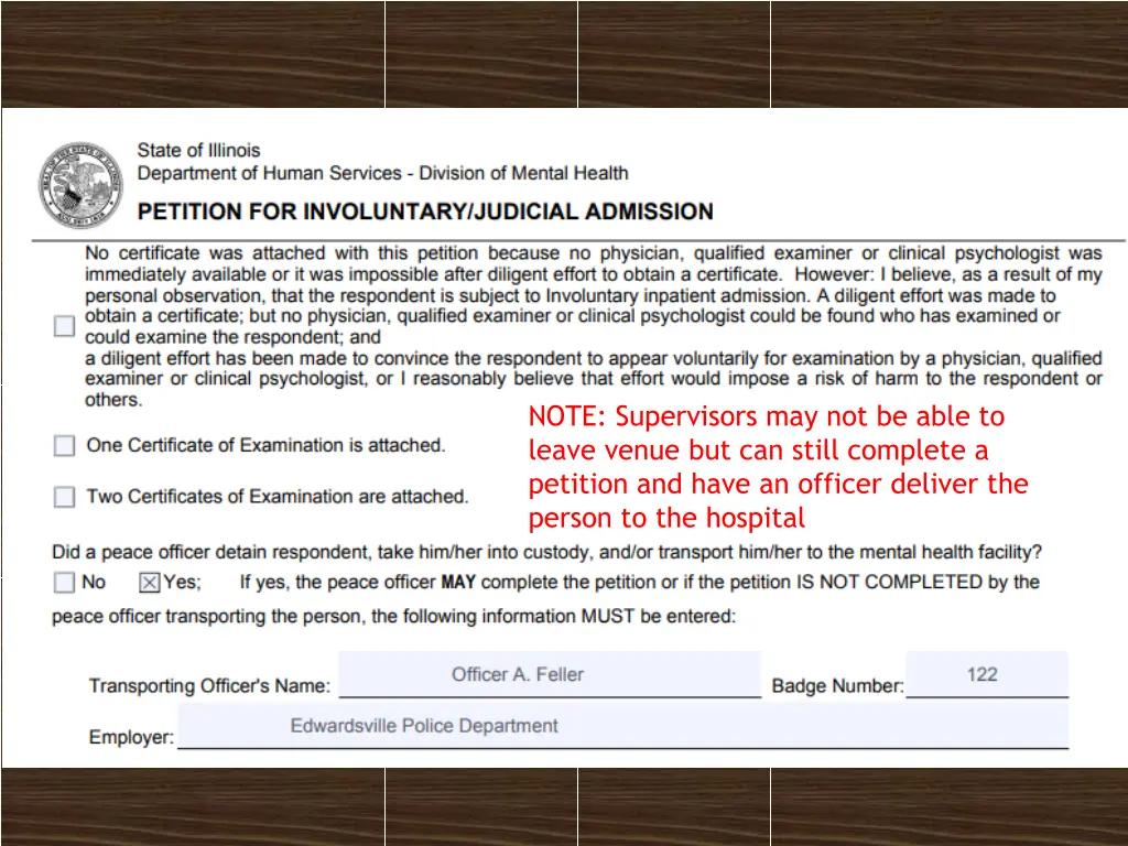 note supervisors may not be able to leave venue