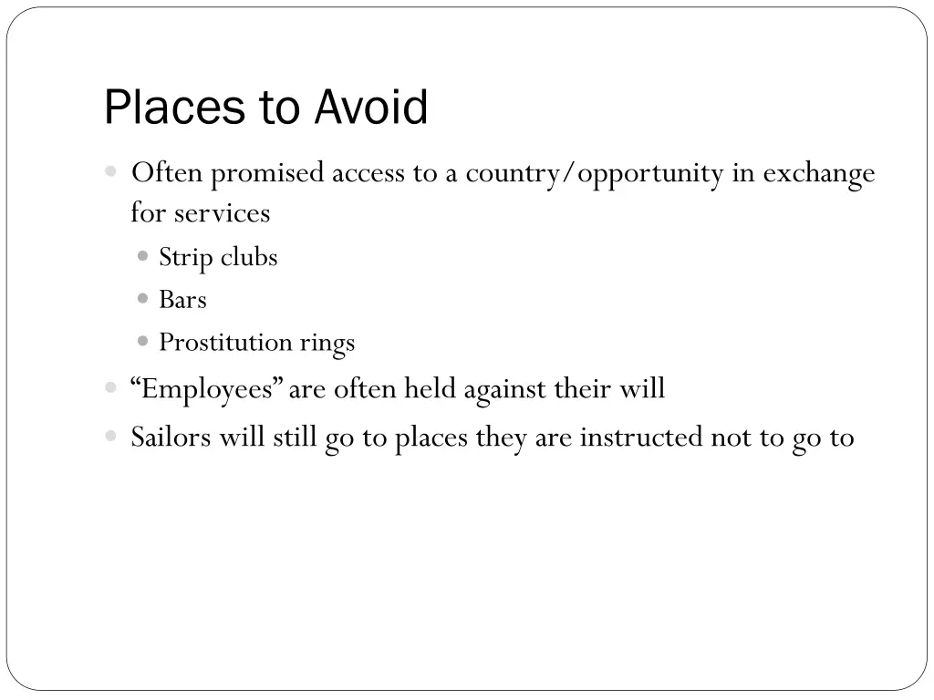 places to avoid