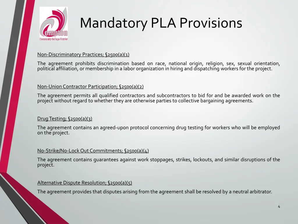 mandatory pla provisions