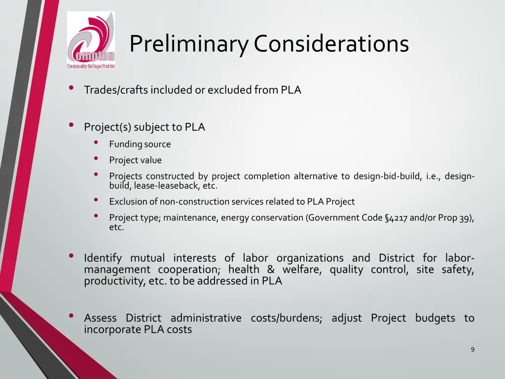 preliminary considerations