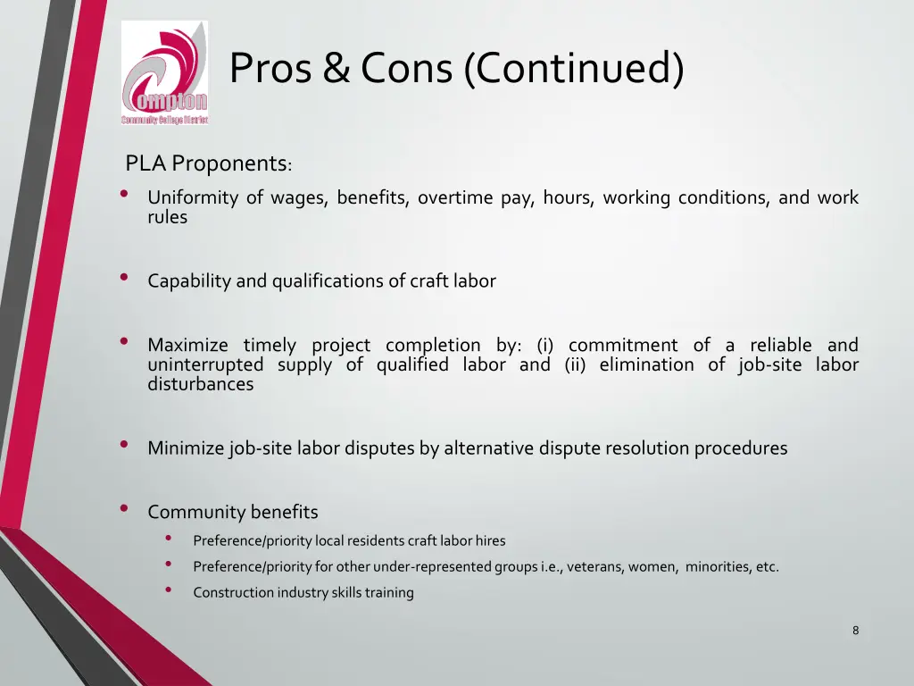 pros cons continued