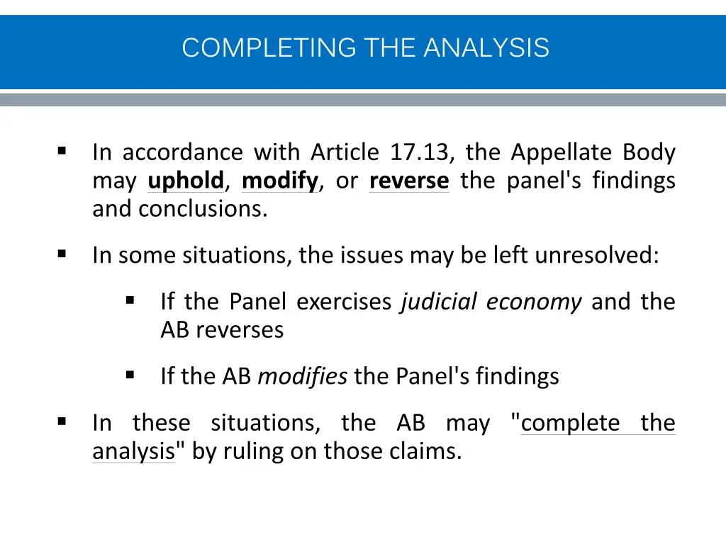 completing the analysis