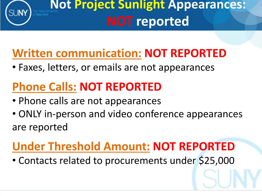 not project sunlight appearances not reported