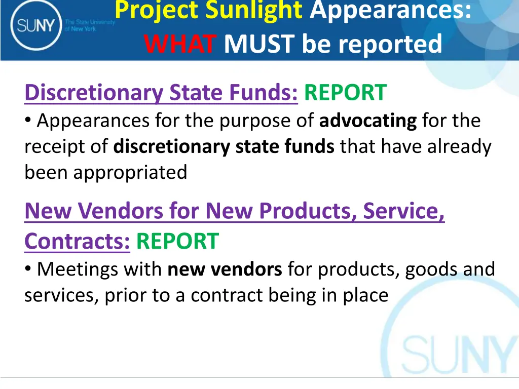 project sunlight appearances what must be reported 1