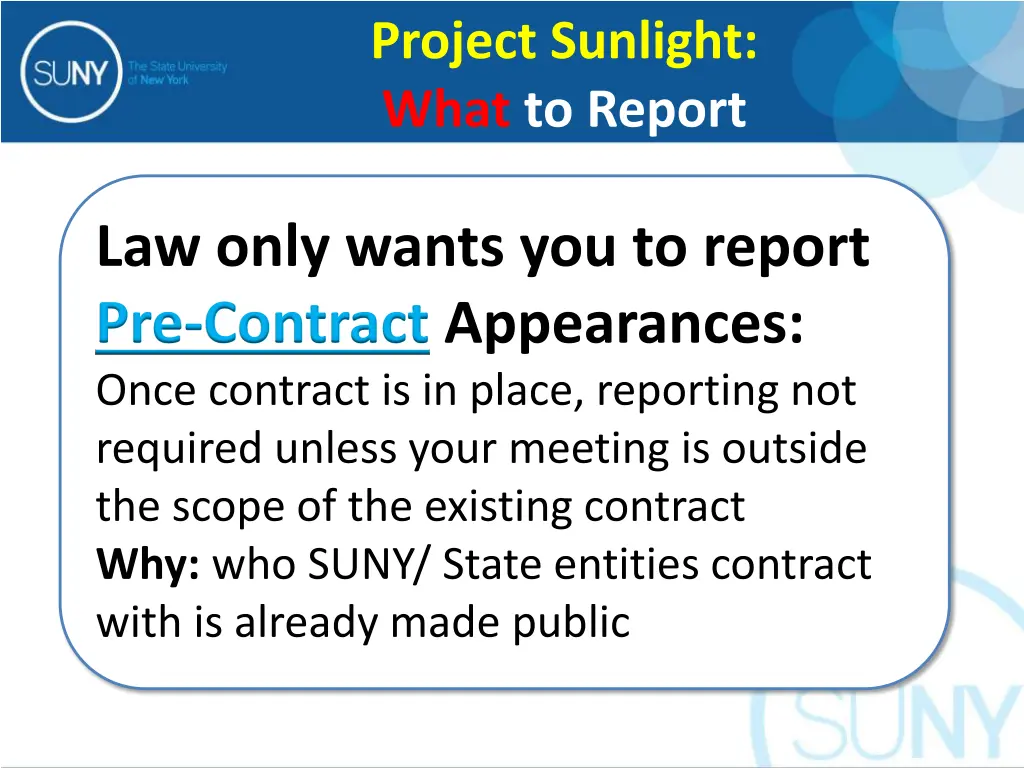 project sunlight what to report