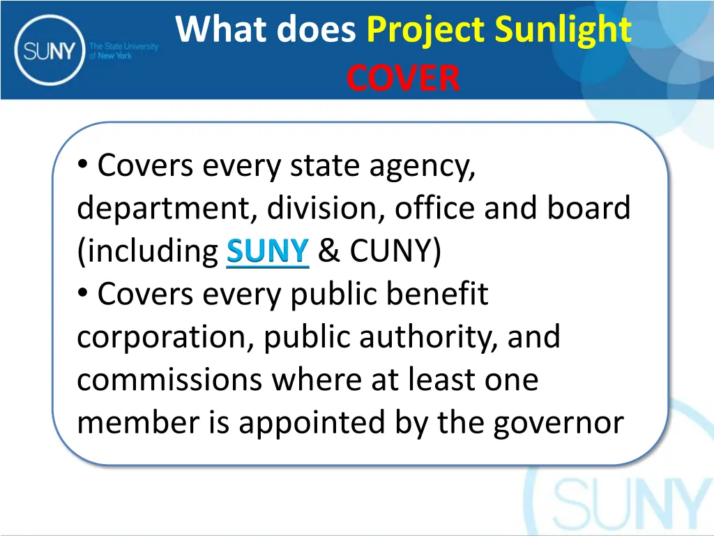 what does project sunlight cover