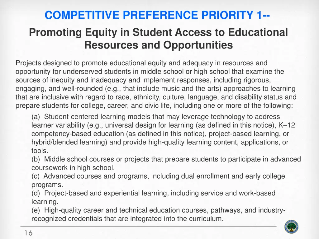 competitive preference priority 1 promoting