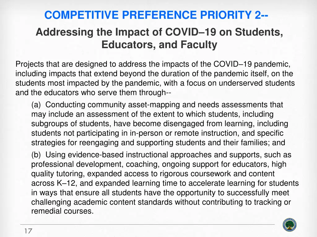 competitive preference priority 2 addressing