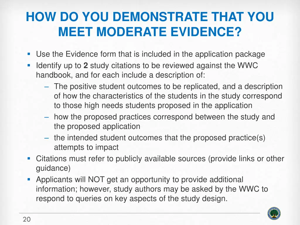 how do you demonstrate that you meet moderate