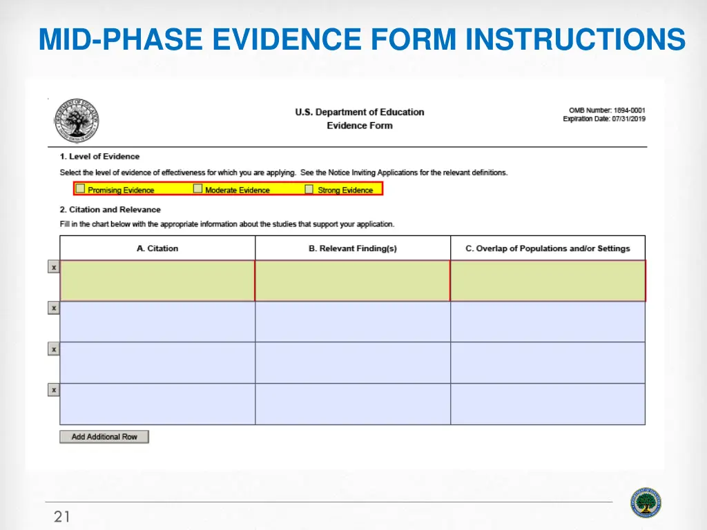 mid phase evidence form instructions