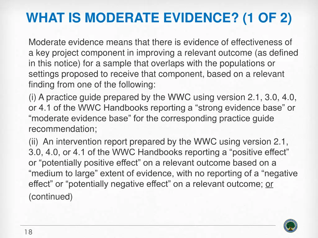 what is moderate evidence 1 of 2