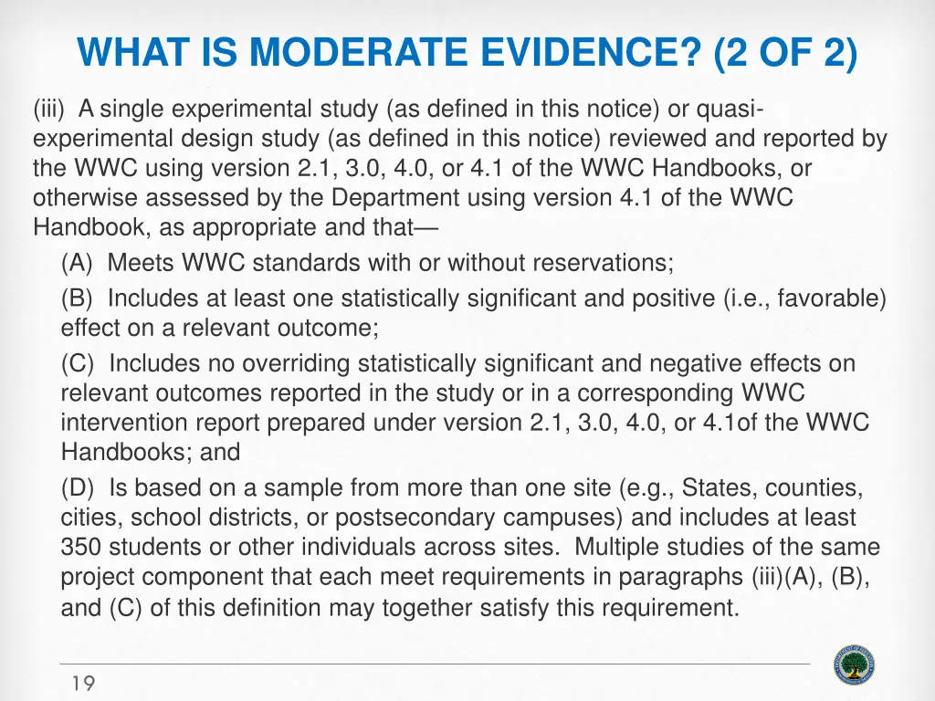 what is moderate evidence 2 of 2
