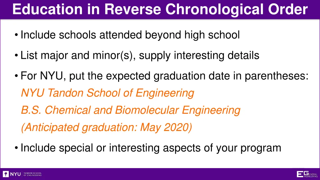 education in reverse chronological order