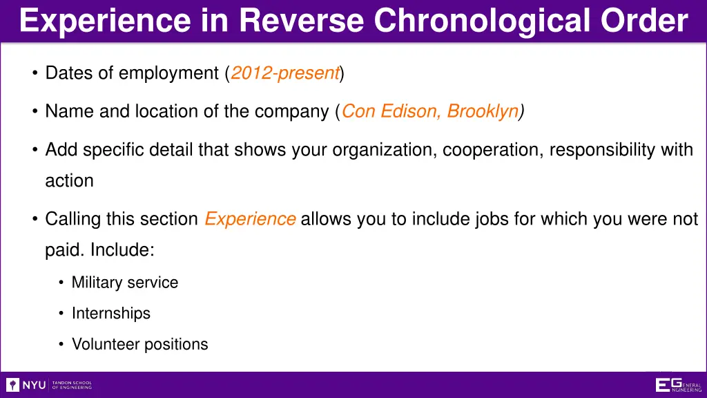 experience in reverse chronological order