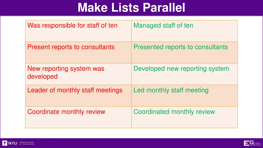 make lists parallel 1