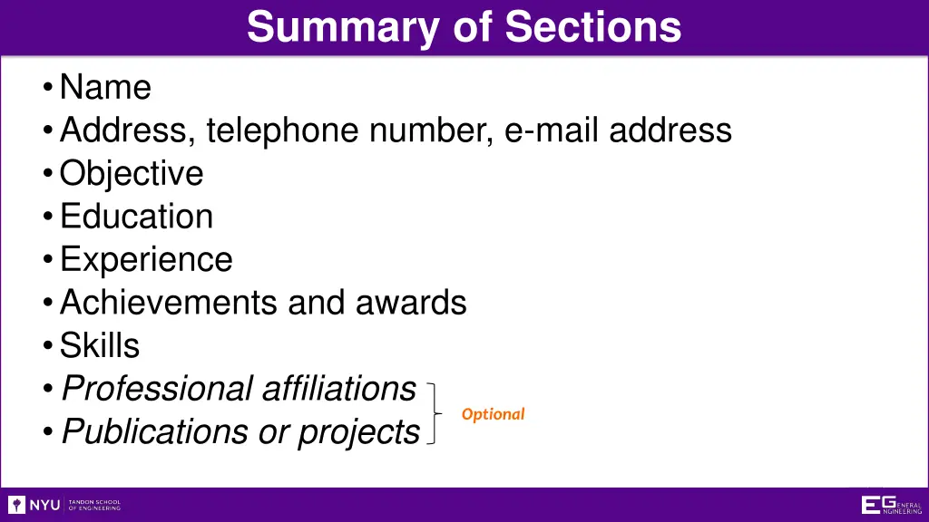 summary of sections