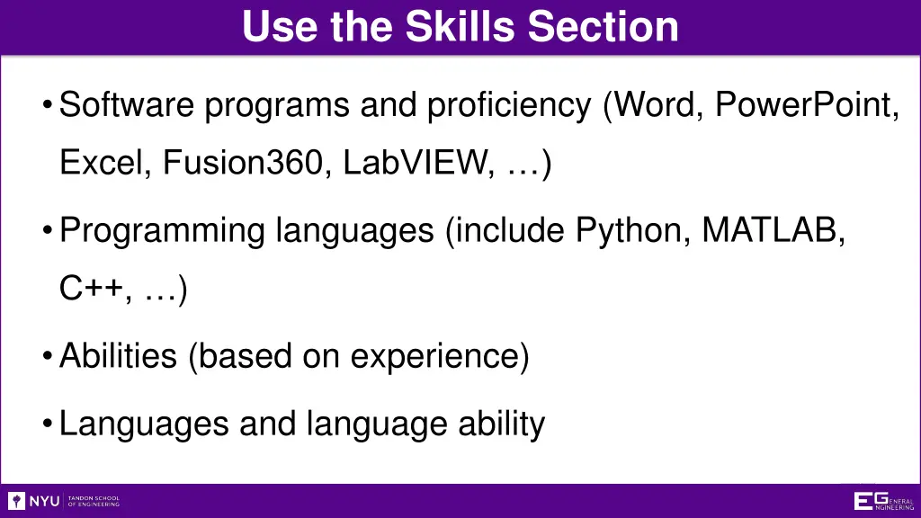 use the skills section