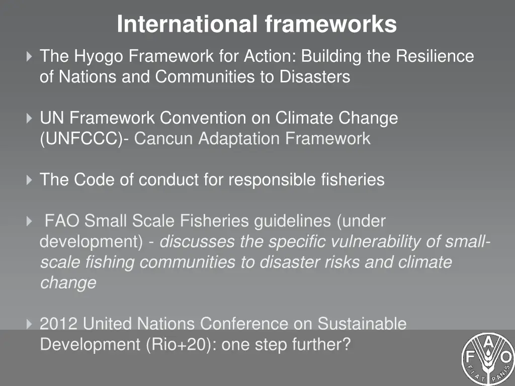 international frameworks the hyogo framework