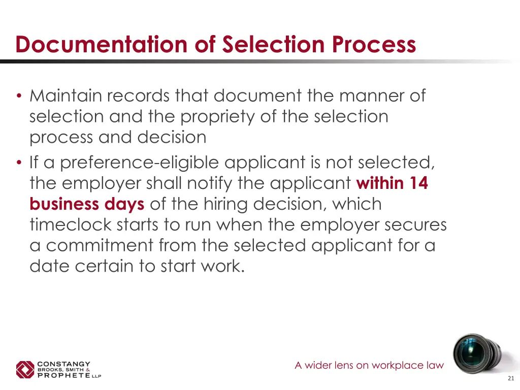 documentation of selection process
