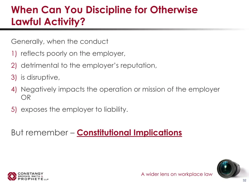 when can you discipline for otherwise lawful