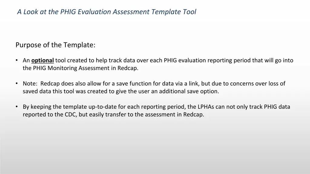 a look at the phig evaluation assessment template