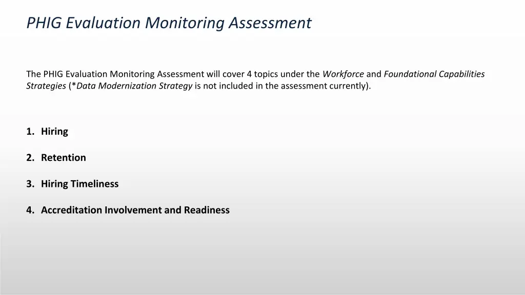 phig evaluation monitoring assessment 1