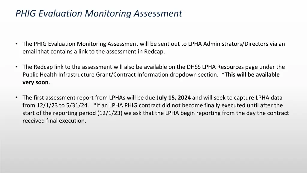 phig evaluation monitoring assessment