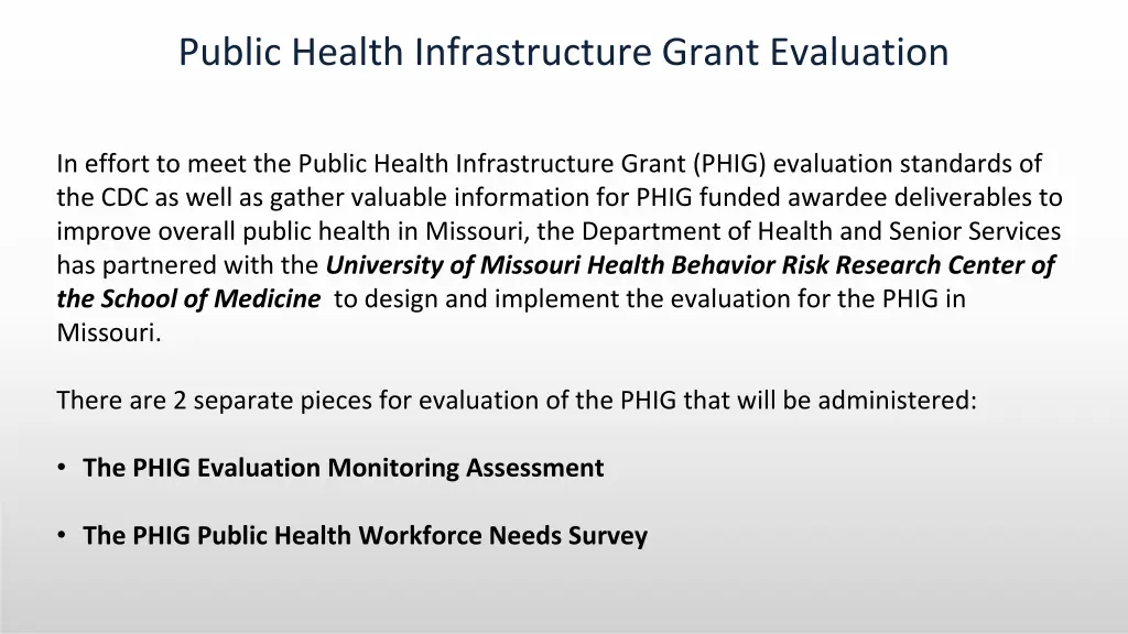 public health infrastructure grant evaluation