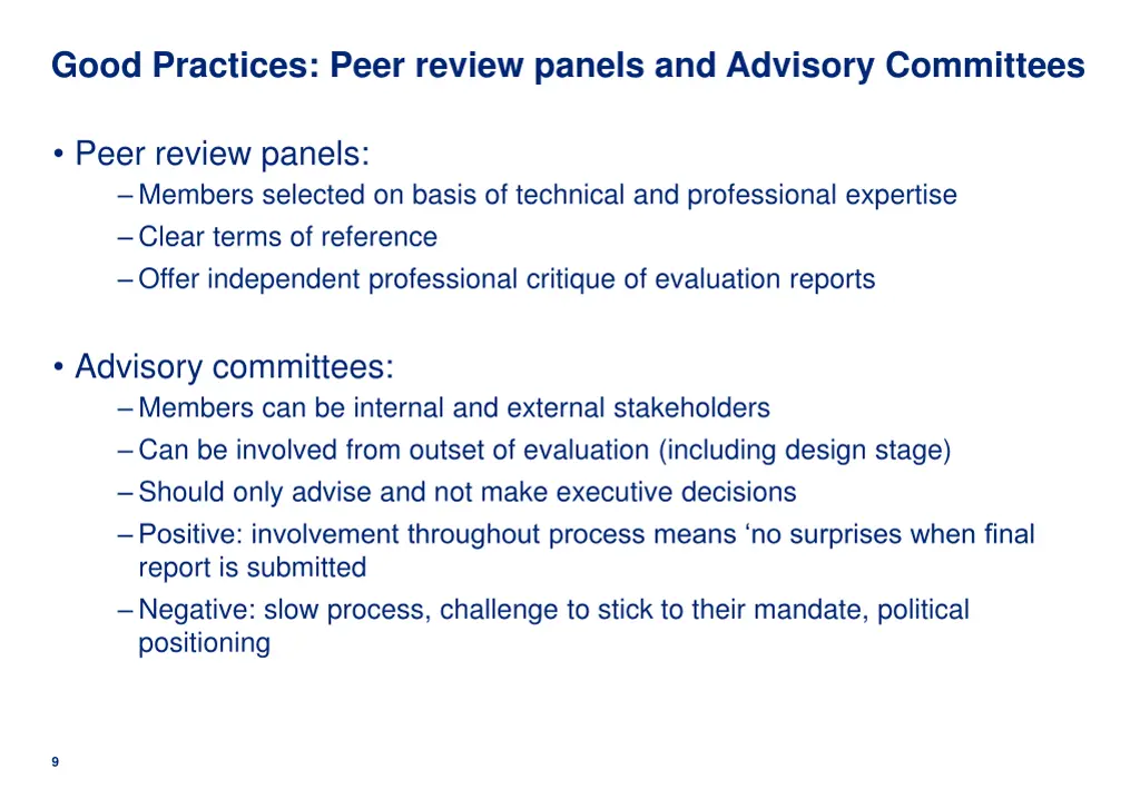 good practices peer review panels and advisory