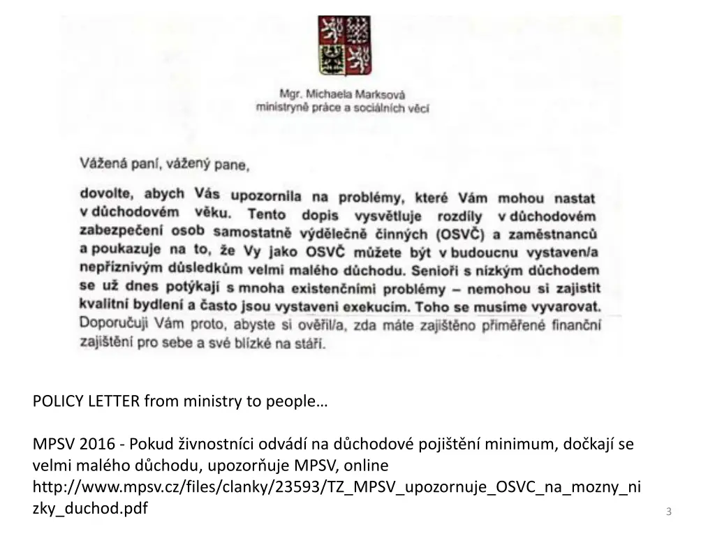 policy letter from ministry to people