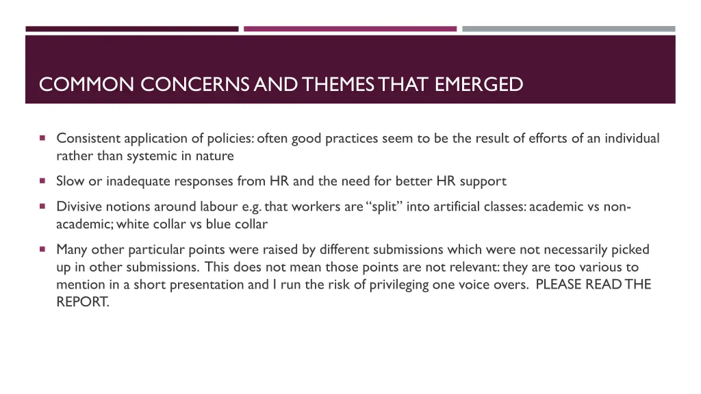 common concerns and themes that emerged 1