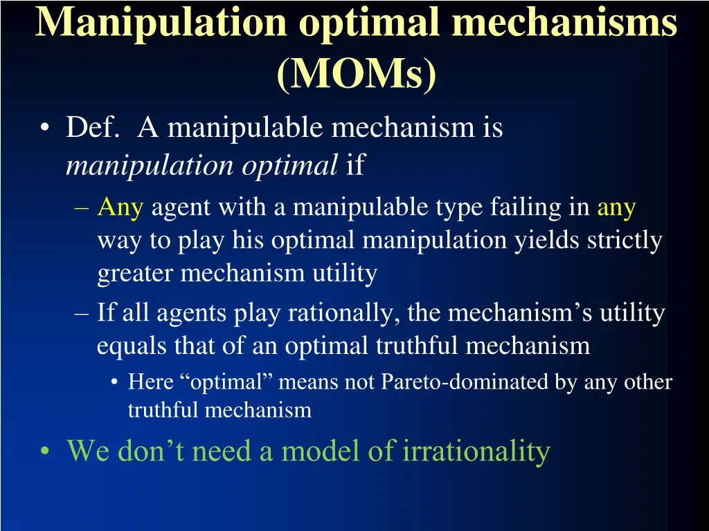 manipulation optimal mechanisms moms