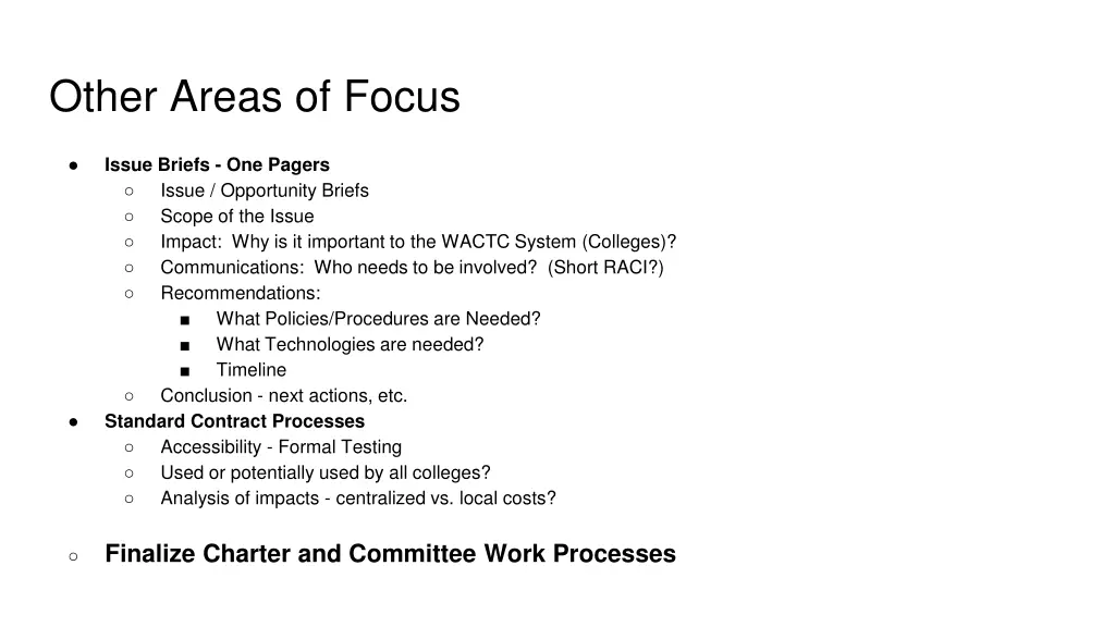 other areas of focus