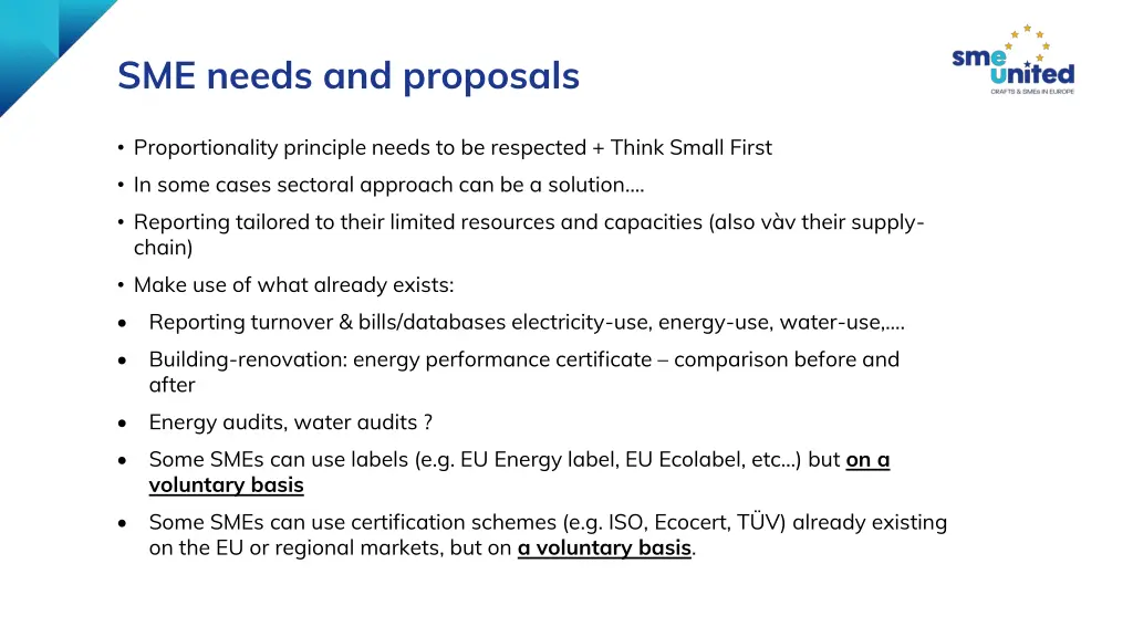 sme needs and proposals