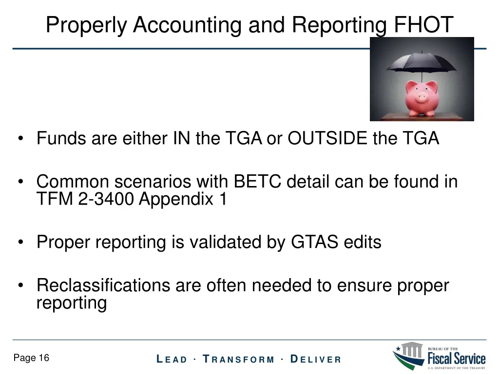properly accounting and reporting fhot