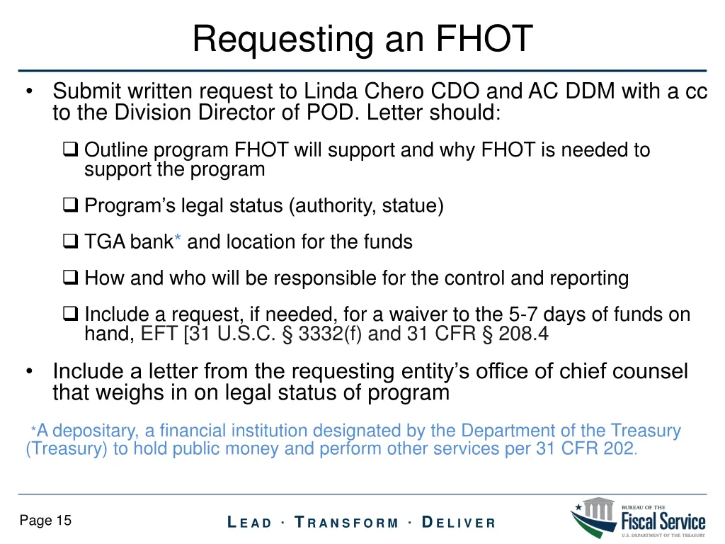 requesting an fhot 1