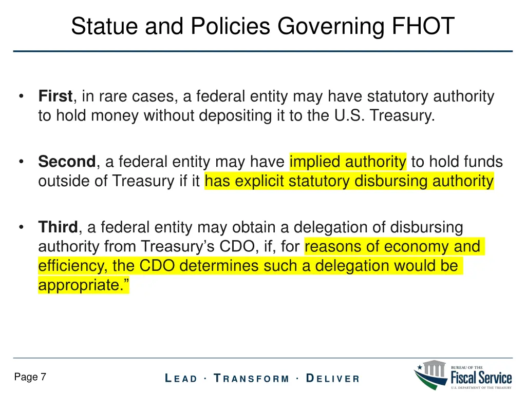 statue and policies governing fhot 2