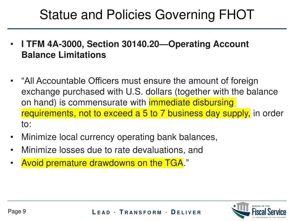statue and policies governing fhot 4
