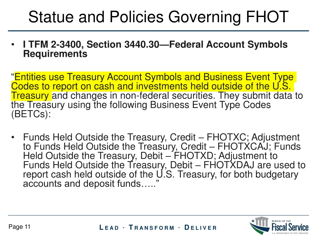 statue and policies governing fhot 6