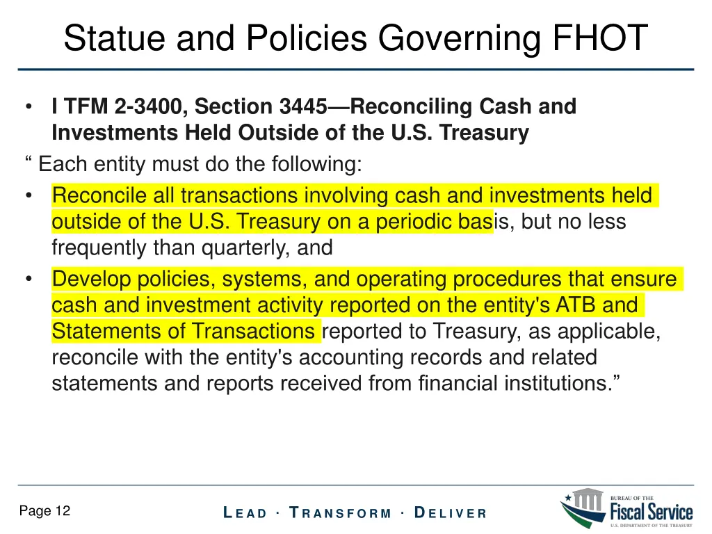 statue and policies governing fhot 7