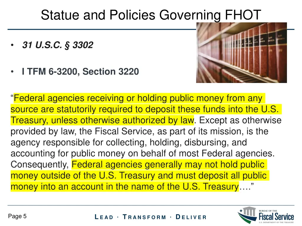 statue and policies governing fhot